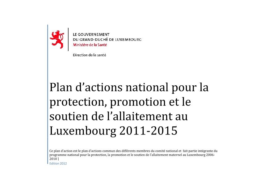 Plan d’actions national pour la protection, promotion et le soutien de l’allaitement au Luxembourg